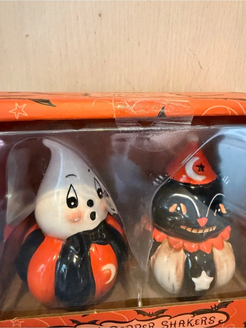 New Johanna Parker Halloween Salt & Pepper Shakers Set Gus Ghost Black Cat 4